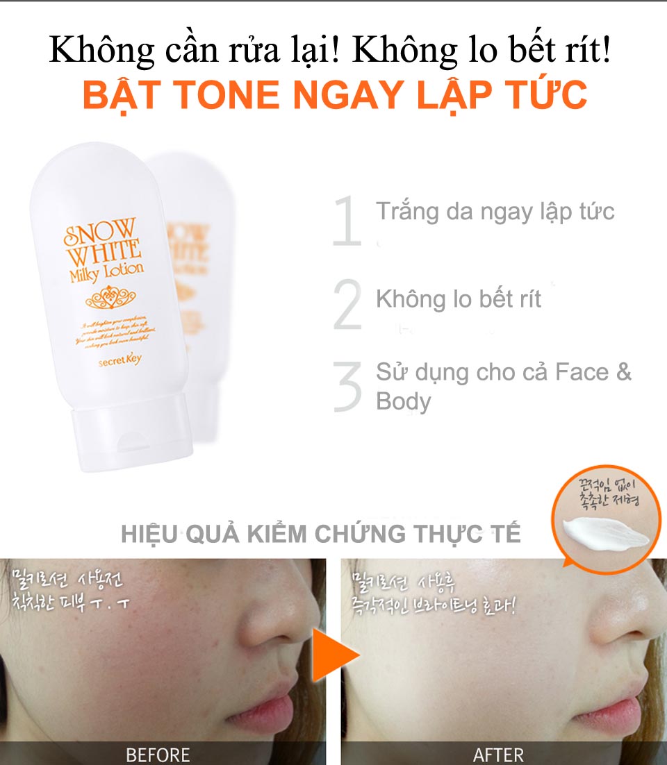 sua duong trang toan than secret key snow white milky lotion 120gr hinh anh 4