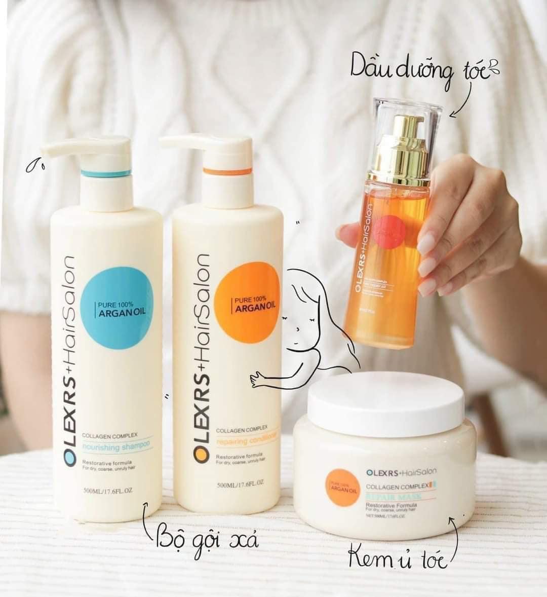 dau xa olexrs hair salon argan oil collagen complex 500ml hinh anh 2